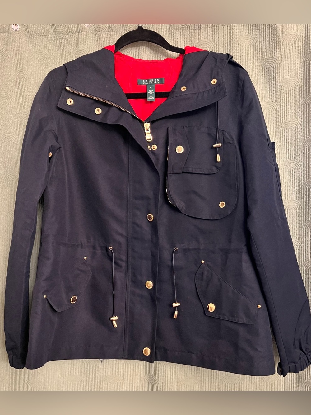 Ralph Lauren Navy Utility Hooded Jacket with Red Lining